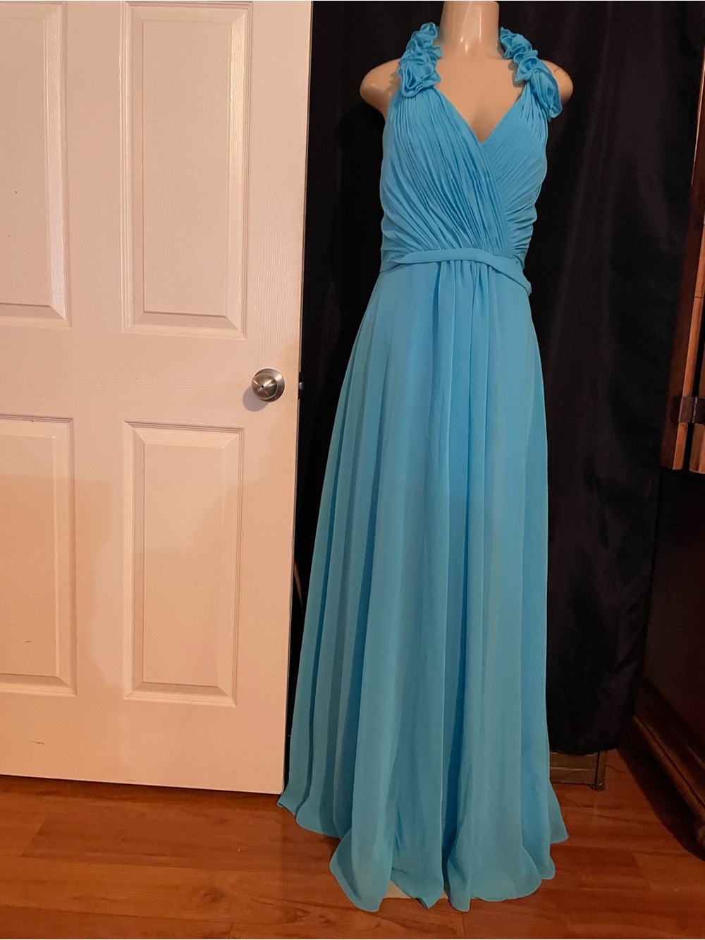Allure Bridals Turquoise Halter Chiffon Maxi Dress